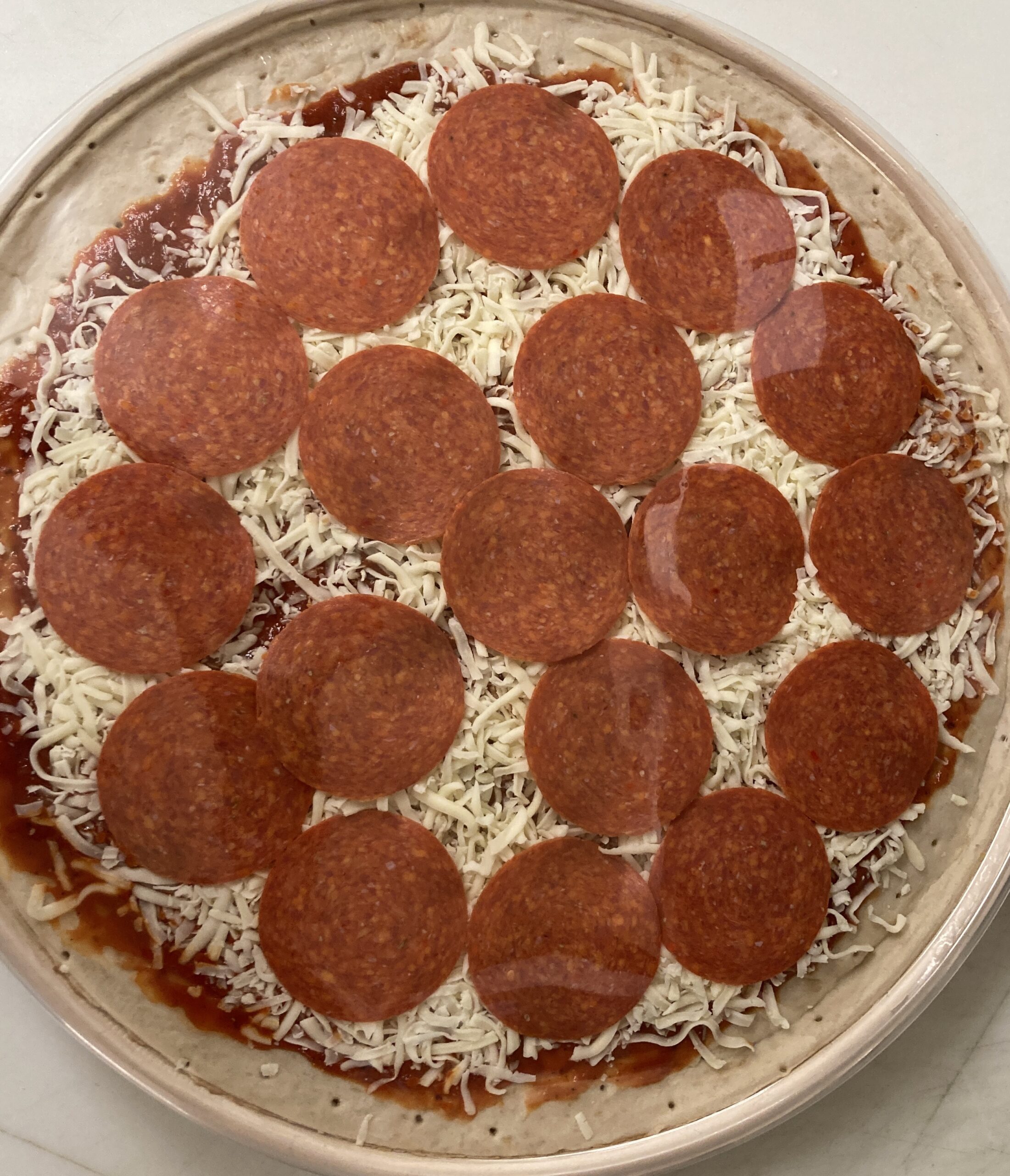 Pepperoni Take 'n Bake Pizza. Find it in the deli case. 